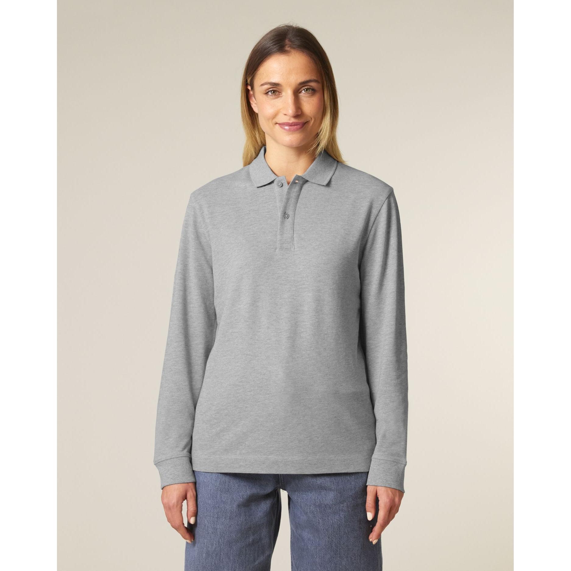 Tricou polo cu mânecă lungă Unisex Prepster 2.0 Heather Grey L