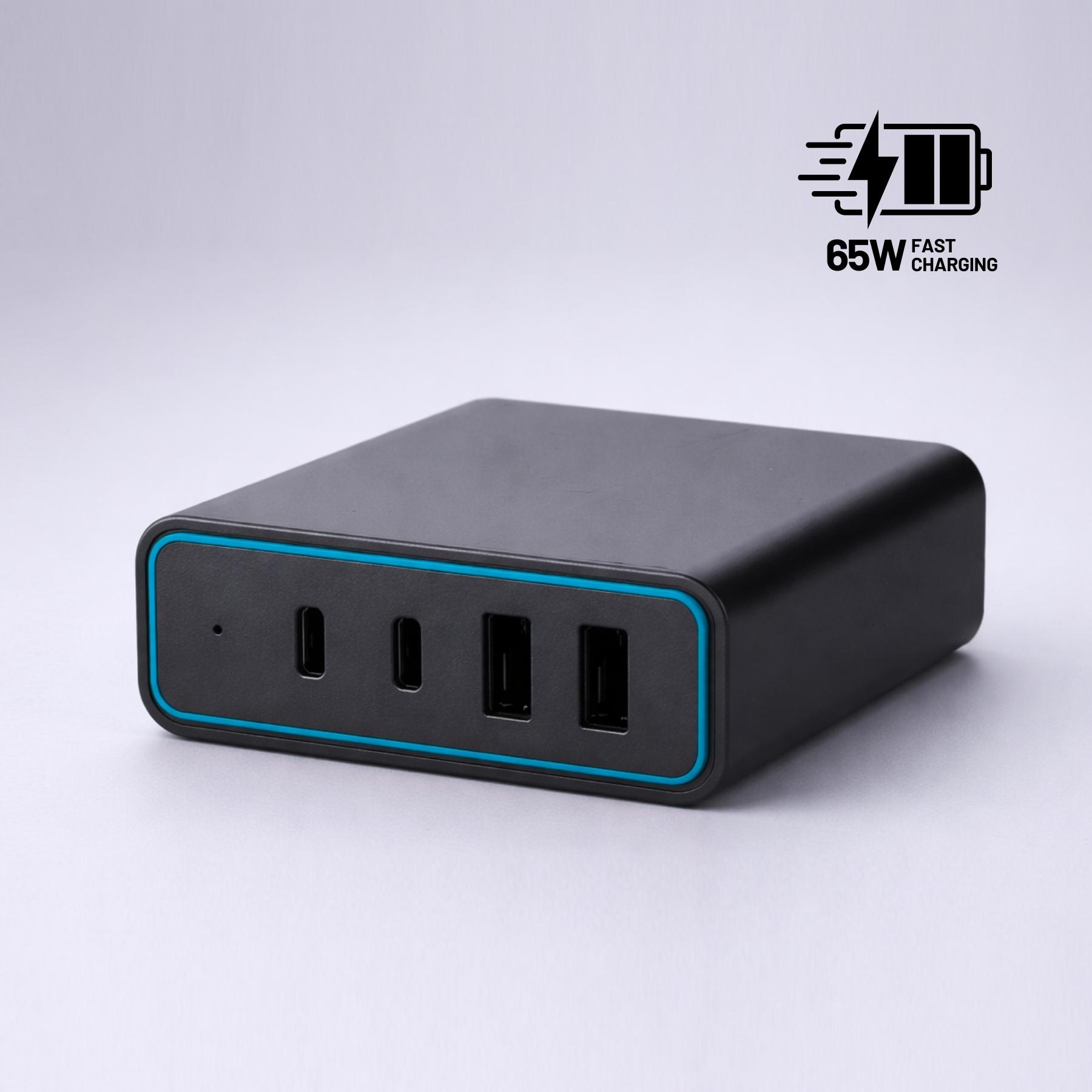 Încărcător de birou Opti Power GaN 65W (turn de încărcare cu 4 porturi) Turcoaz