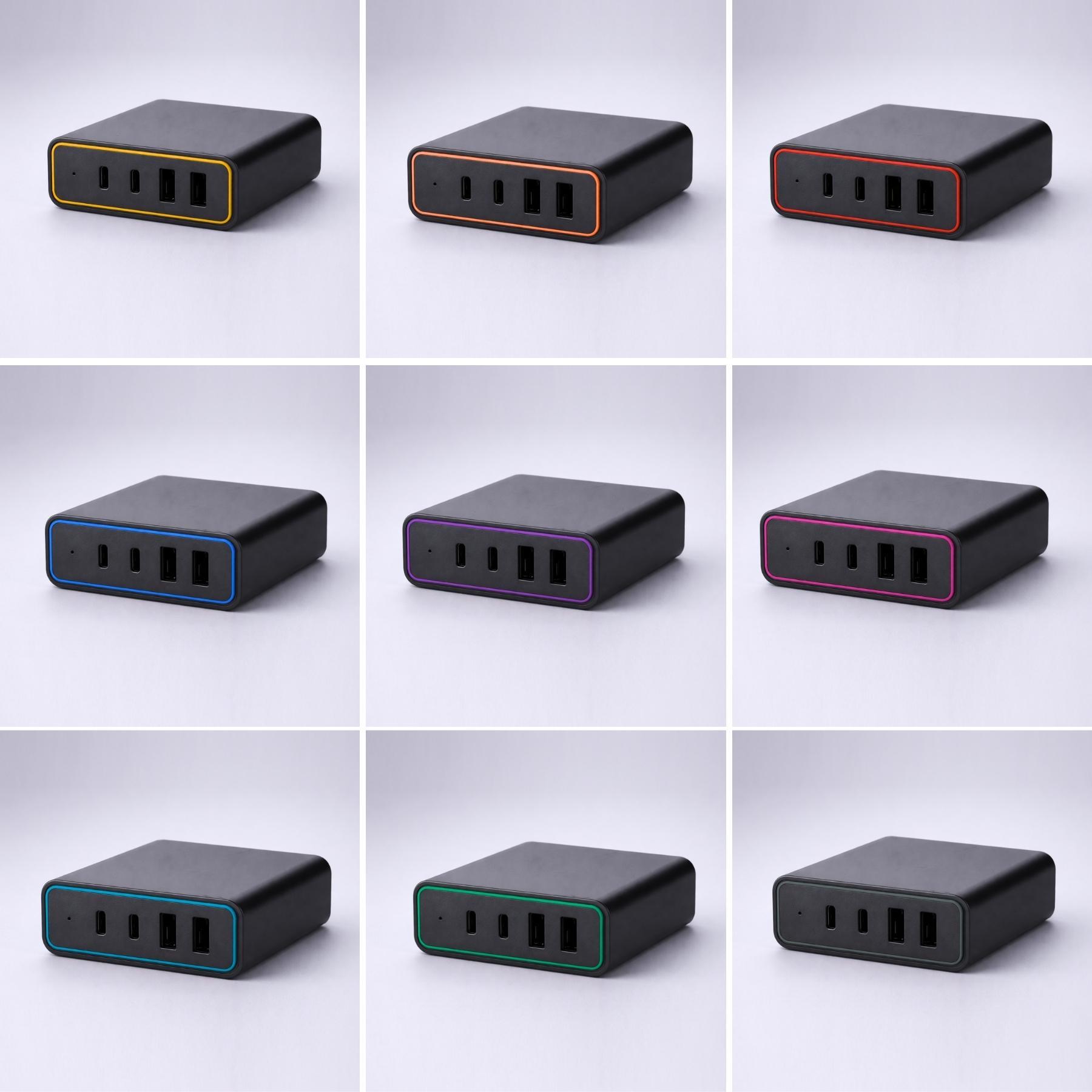 Încărcător de birou Opti Power GaN 65W (turn de încărcare cu 4 porturi) Negru
