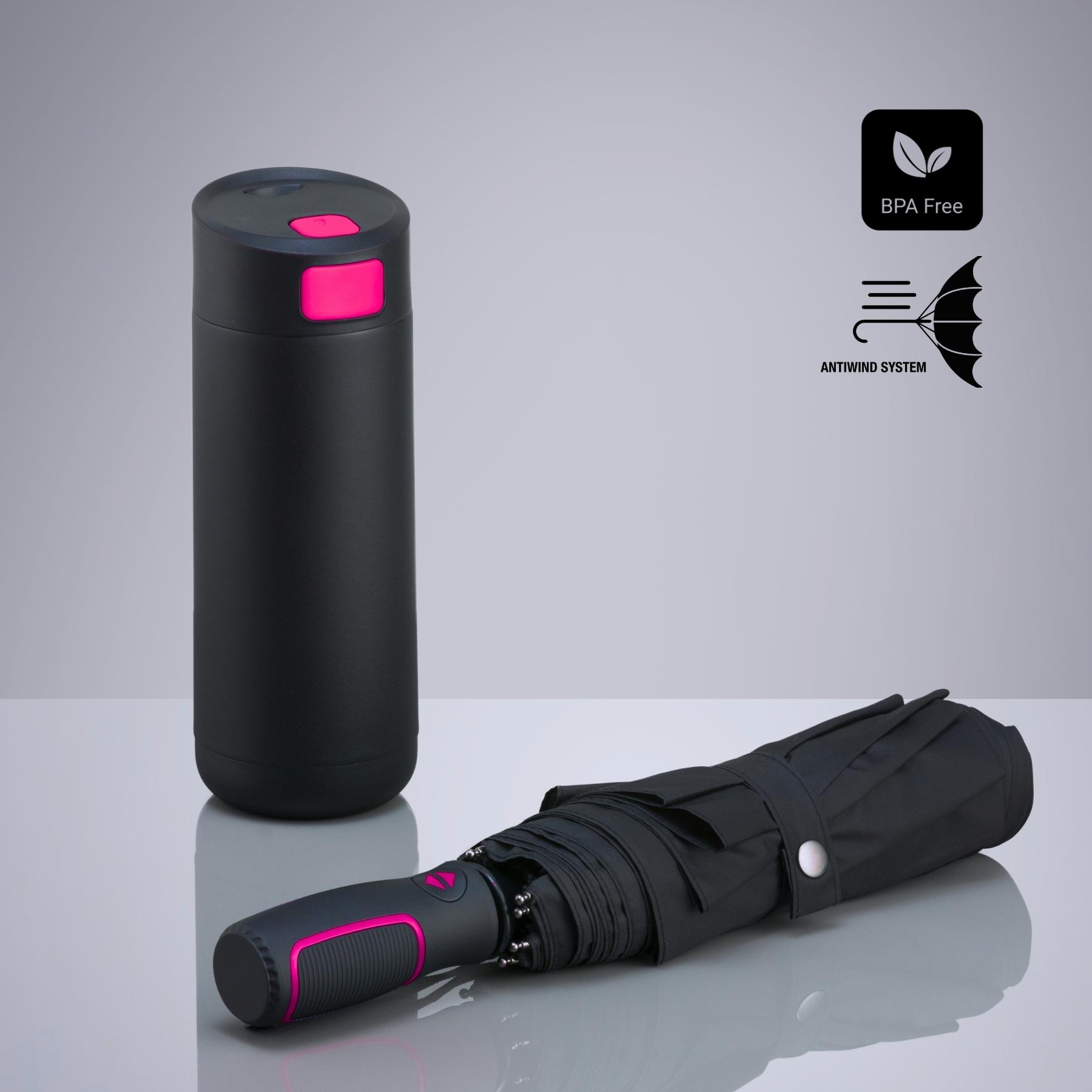 Set Dynamic: cană de cafea 450 ml și umbrelă automată Roz