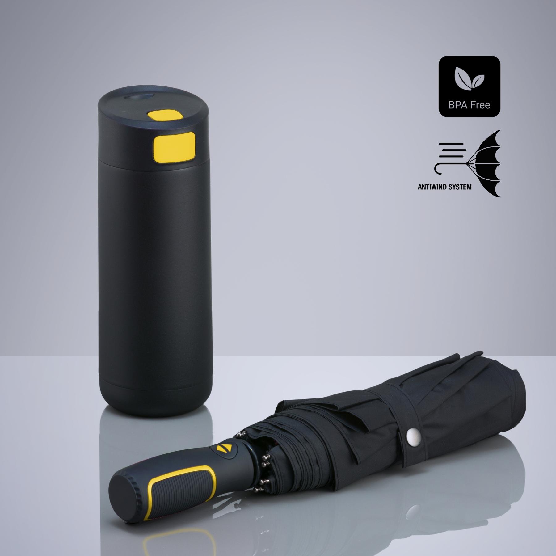 Set Dynamic: cană de cafea 450 ml și umbrelă automată Galben