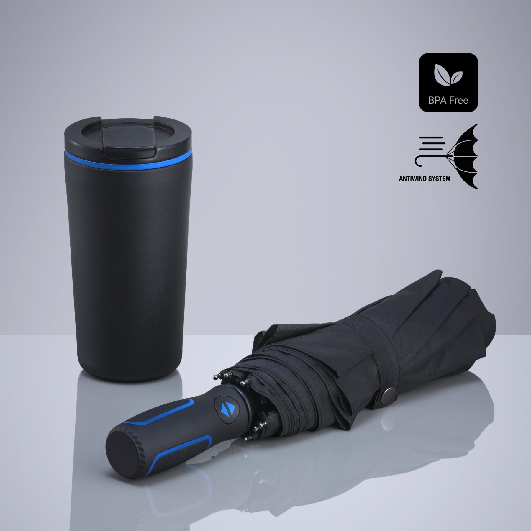 Set Travel: cană termică 370 ml și umbrelă automată Albastru Albastru