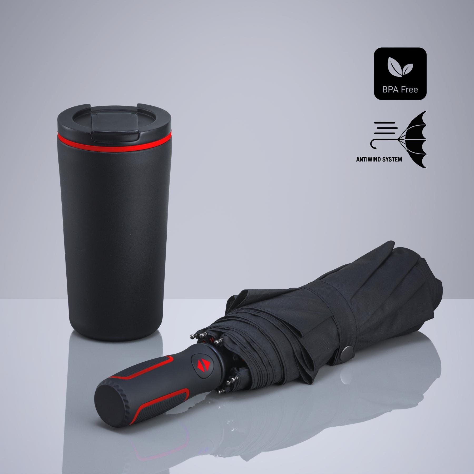 Set Travel: cană termică 370 ml și umbrelă automată Rosu Rosu
