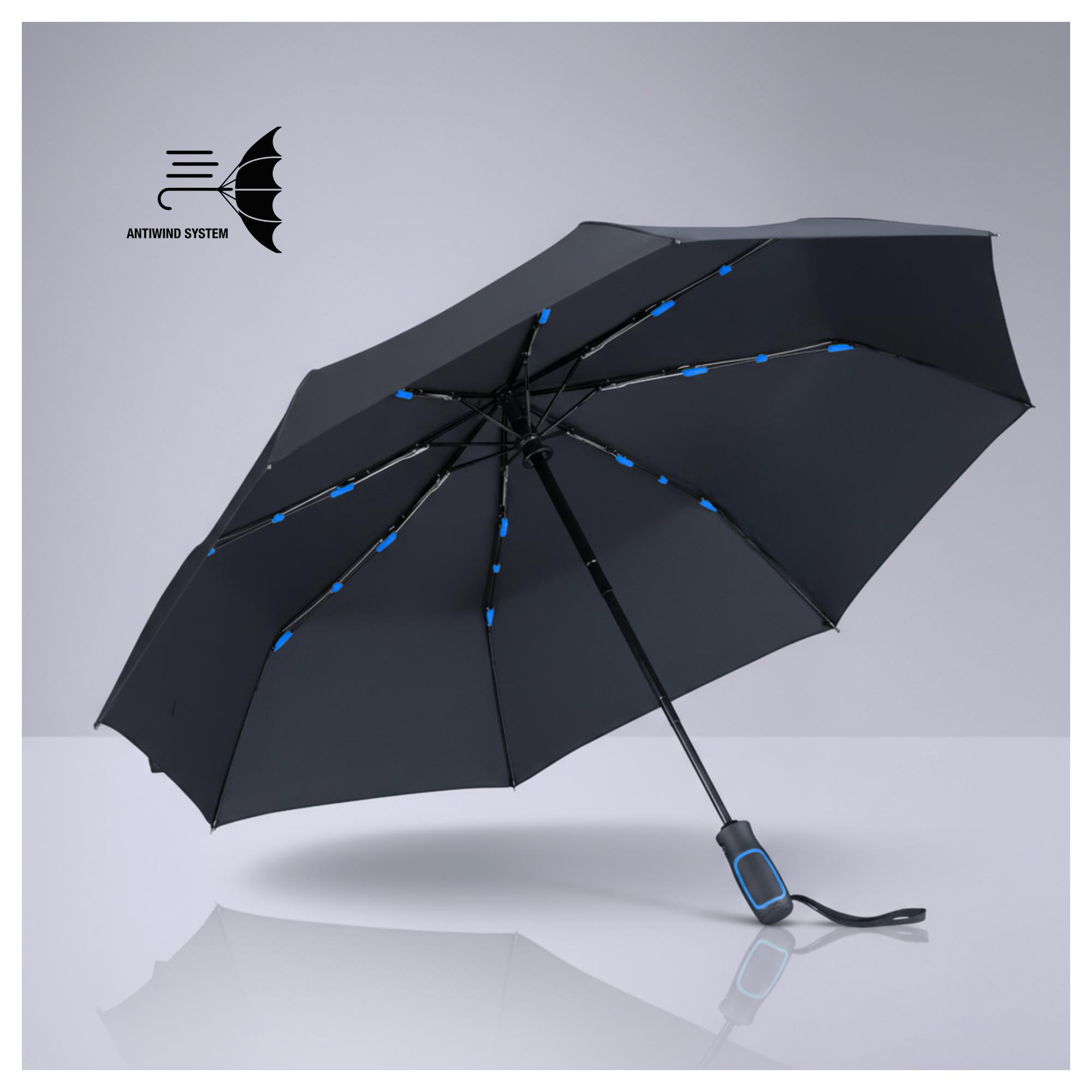 Set Outdoor: sticlă din oțel pentru apă 650 ml și umbrelă automată Albastru Albastru
