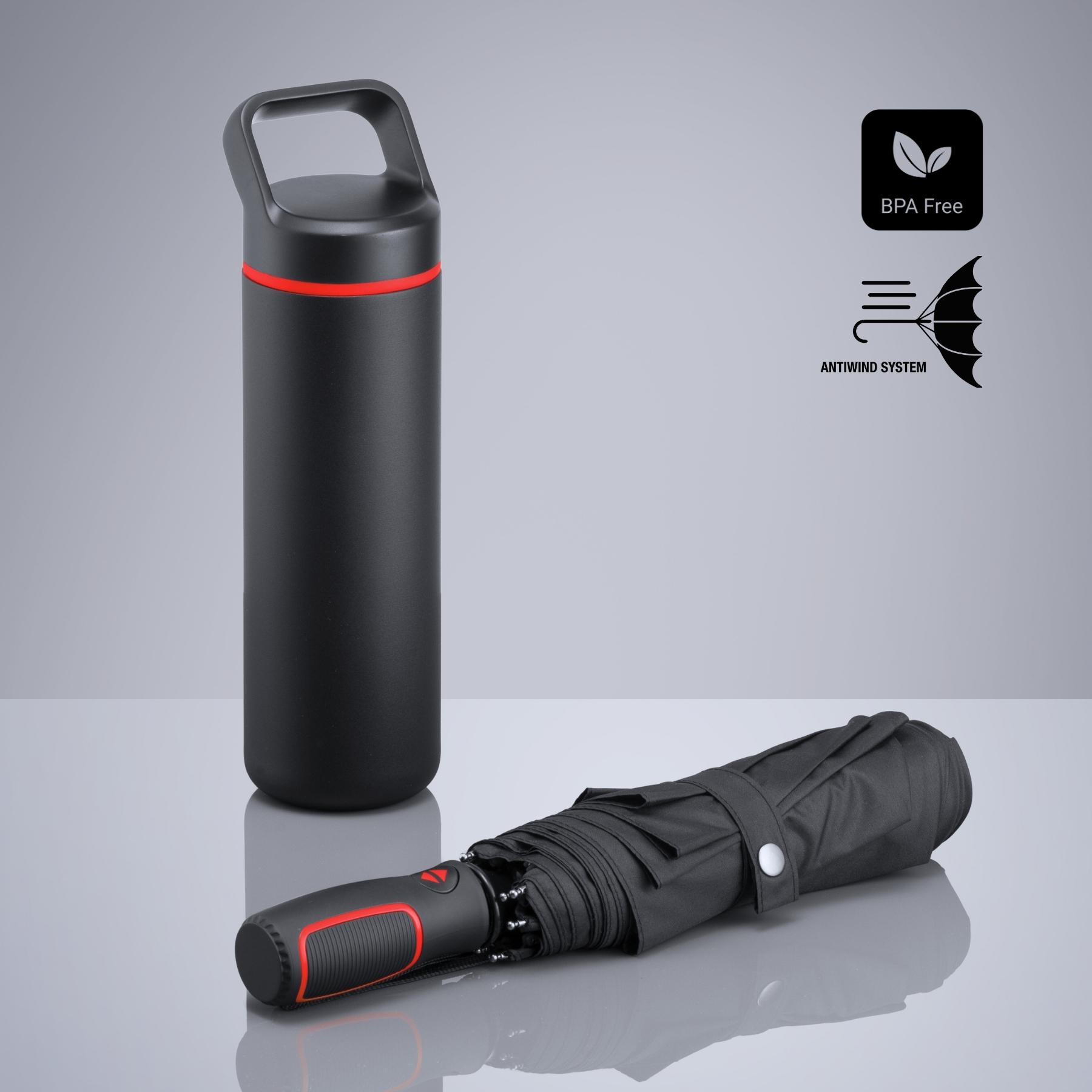 Set Outdoor: sticlă din oțel pentru apă 650 ml și umbrelă automată