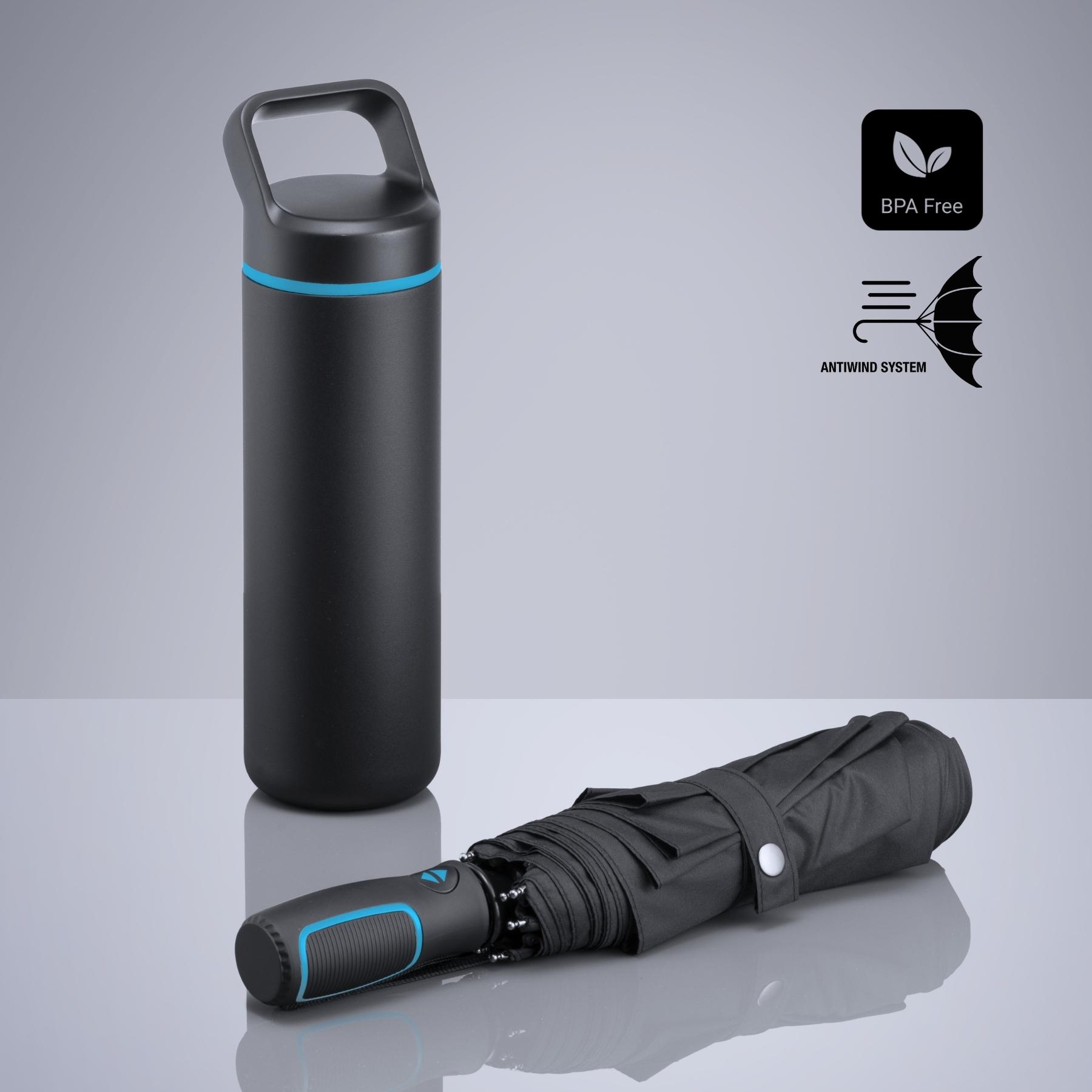 Set Outdoor: sticlă din oțel pentru apă 650 ml și umbrelă automată Turcoaz Turcoaz