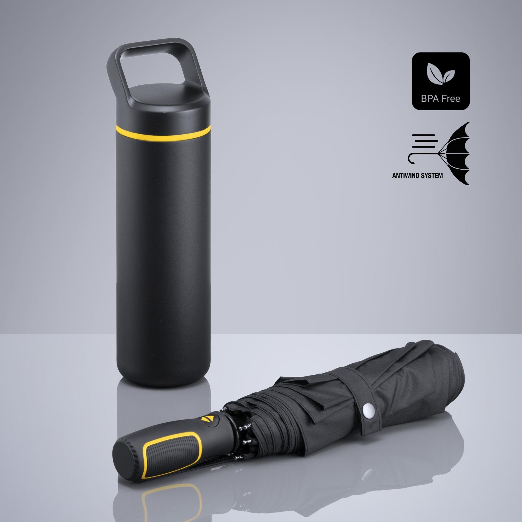 Set Outdoor: sticlă din oțel pentru apă 650 ml și umbrelă automată Galben Galben