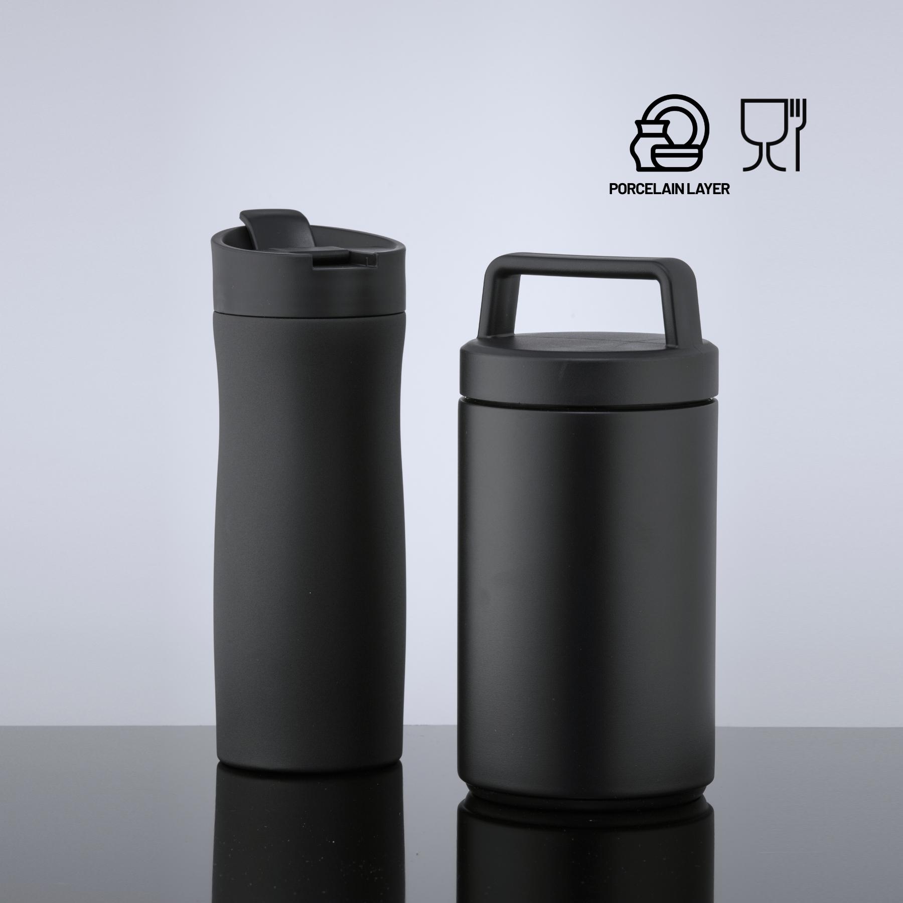 Set Porcelain: cană termică 630 ml și recipient pentru alimente 800 ml cu strat de porțelan Negru Negru