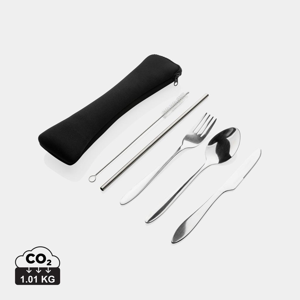 Set de 4 tacâmuri reutilizabile din oțel inoxidabil silver