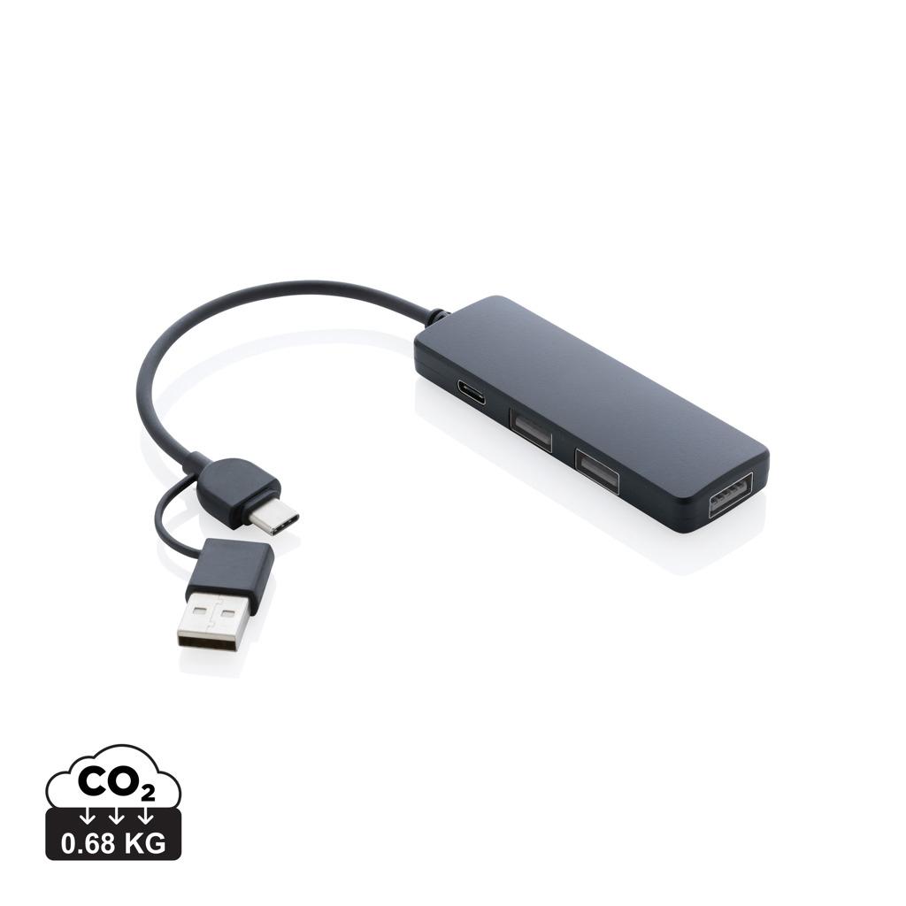 Hub USB din plastic reciclat RCS cu intrare dublă black