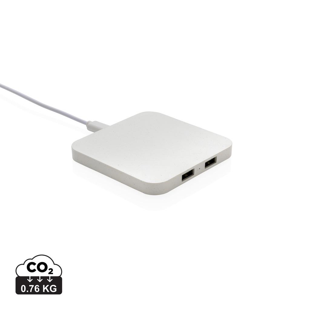 Încărcător wireless 10W din plastic reciclat RCS cu porturi USB 