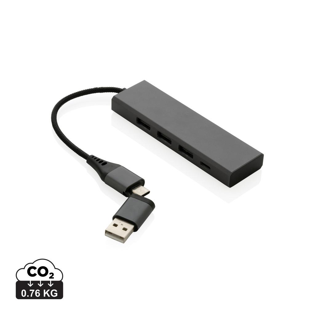 Hub Terra din aluminiu reciclat RCS cu 3 porturi USB grey