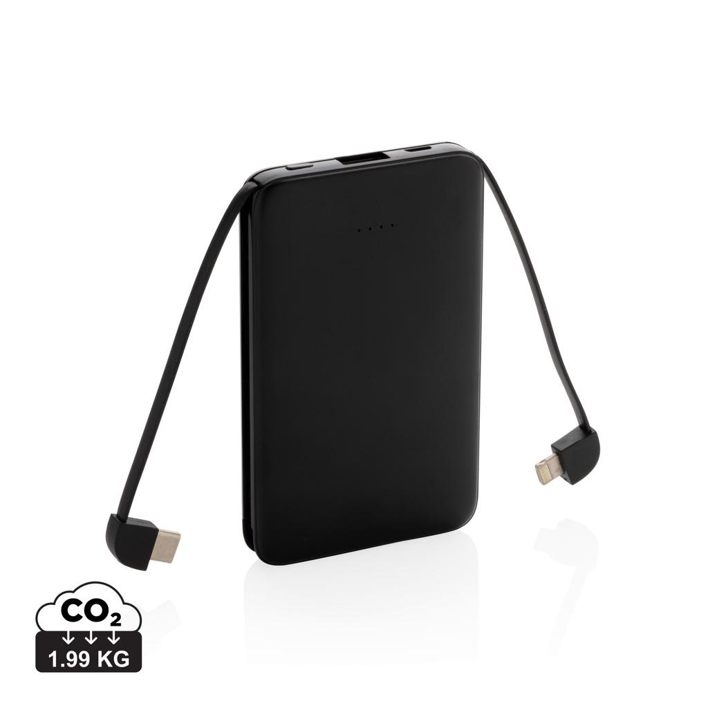 Powerbank de buzunar 5.000 mAh cu cabluri integrate black