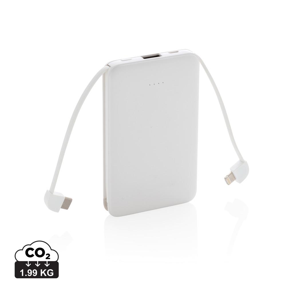 Powerbank de buzunar 5.000 mAh cu cabluri integrate transparent