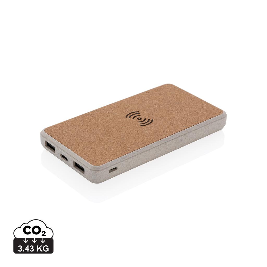 Powerbank wireless din plută și paie de grâu 8.000 mAh cu încărcare 5W khaki