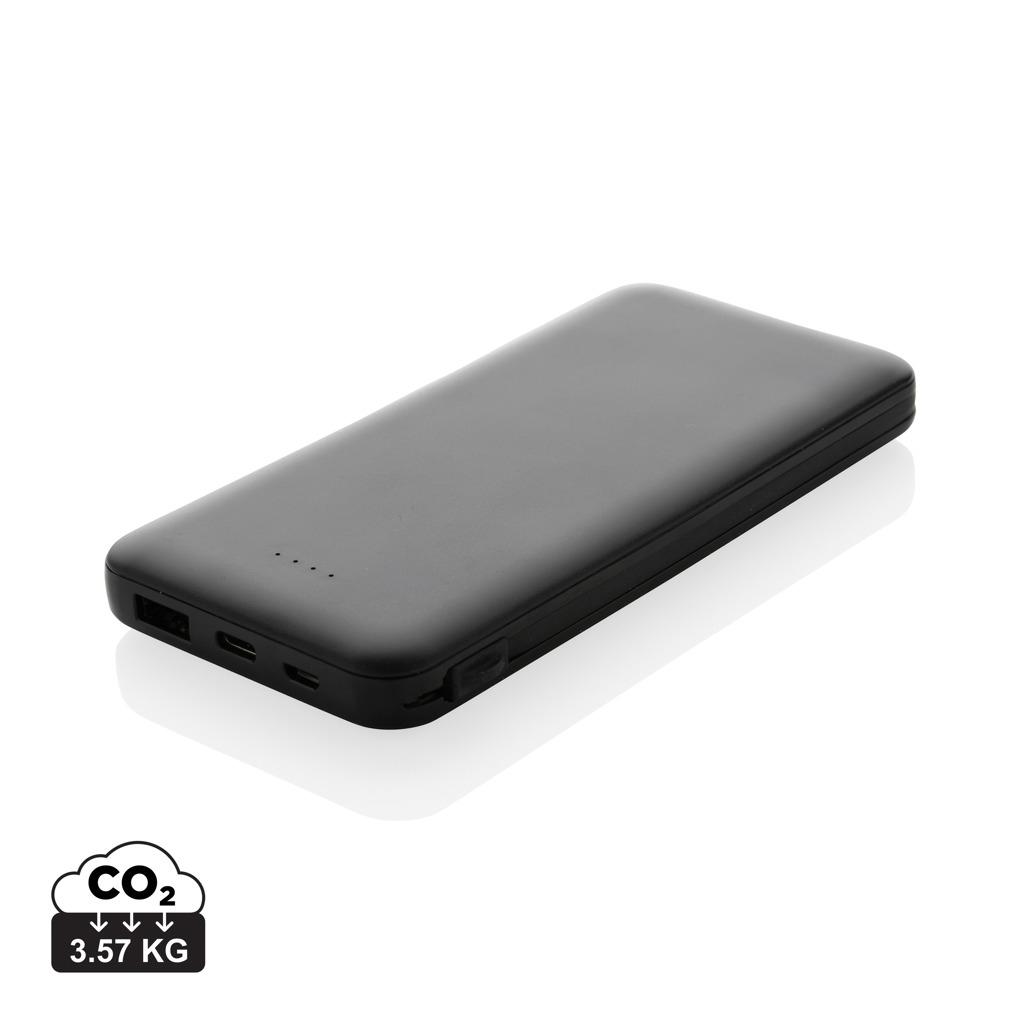 Powerbank Lockhart din plastic reciclat RCS 10.000 mAh cu cabluri integrate black