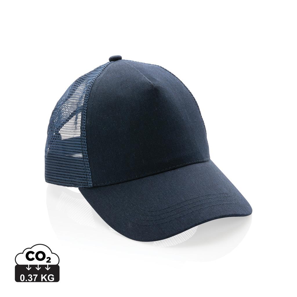 Șapcă trucker din bumbac reciclat periat cu 5 panouri, 190gr Impact AWARE™ navy