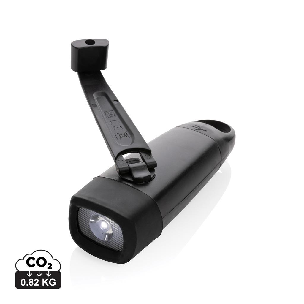 Lanternă din plastic reciclat RCS, reîncărcabilă prin USB, cu manivelă Lightwave black