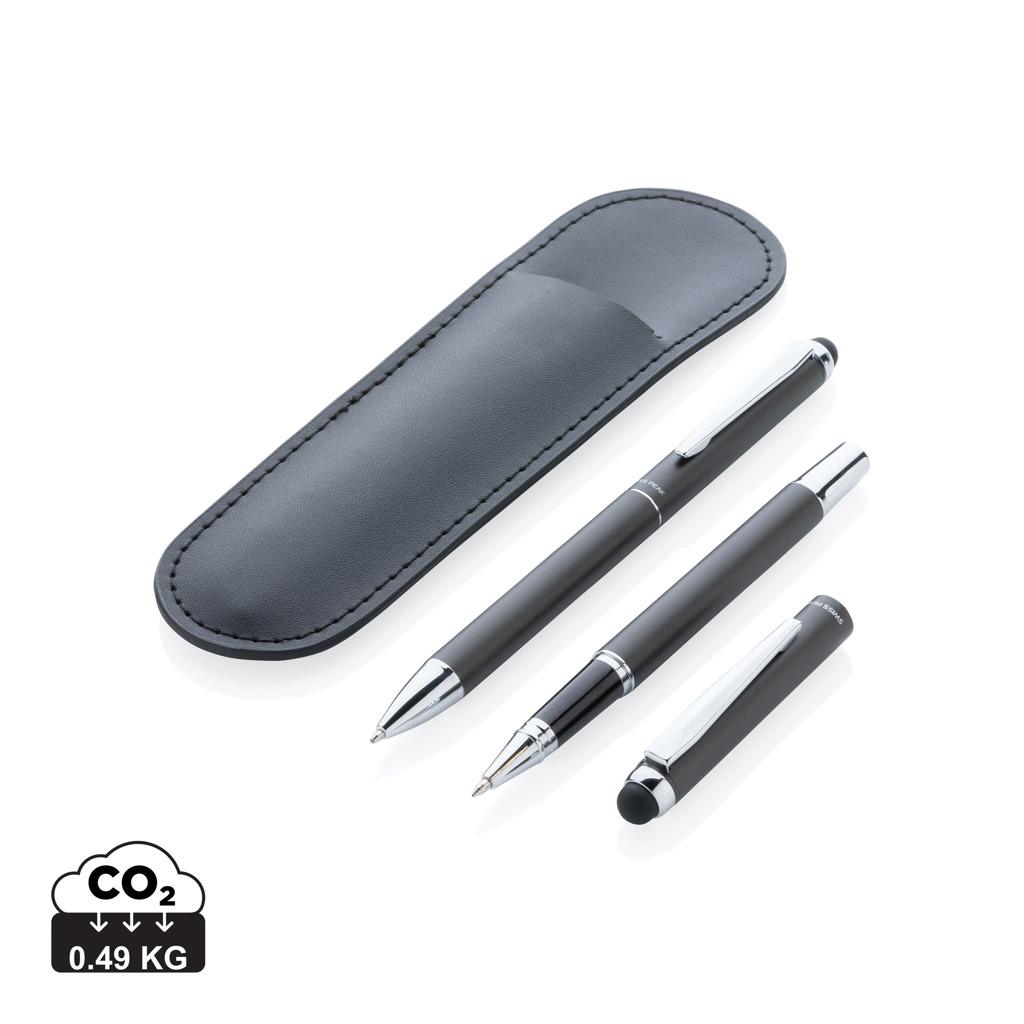 Set de stilouri deluxe  în husă din PU Swiss Peak black