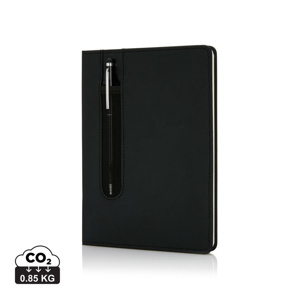 Carnet standard A5 cu copertă tare din PU și pix cu stylus black