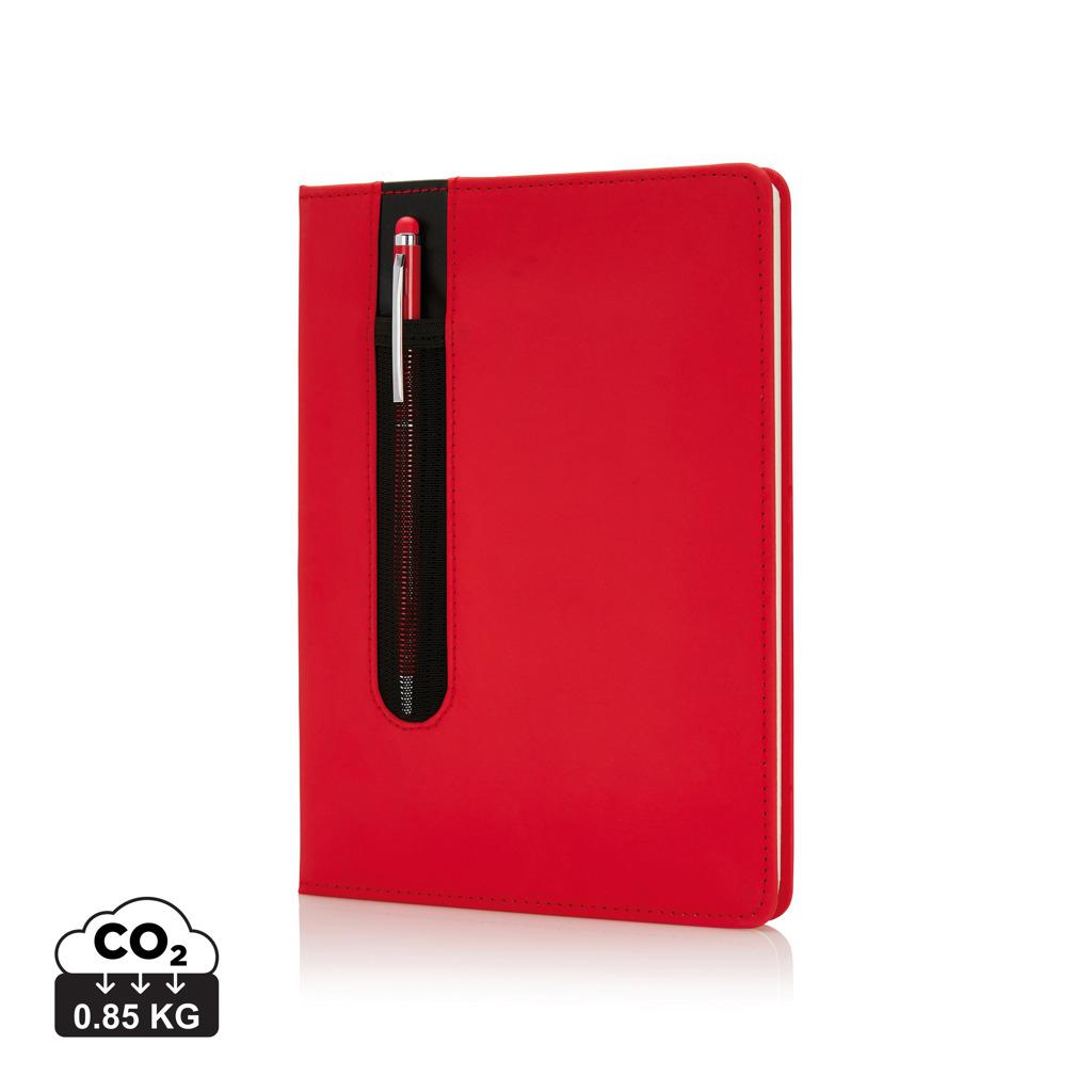 Carnet standard A5 cu copertă tare din PU și pix cu stylus red