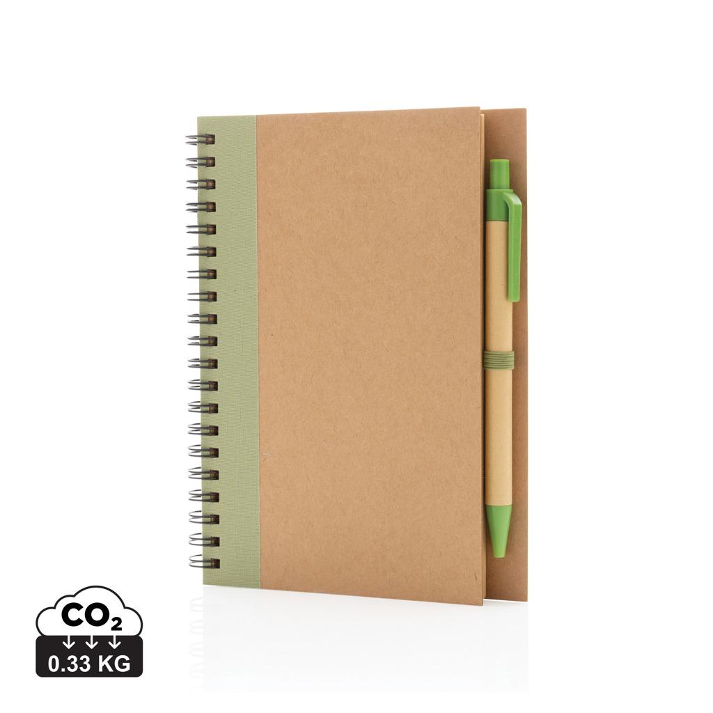 Carnet spiral din kraft cu pix  green