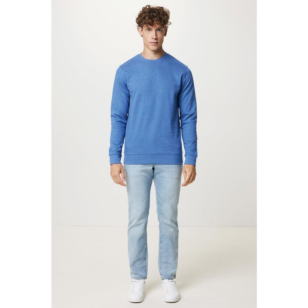 Pulover cu guler rotund din bumbac reciclat, necolorat Iqoniq Denali  heather blue 3XL