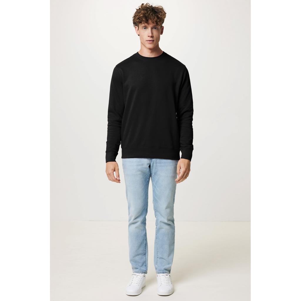 Pulover ușor cu guler rotund  din bumbac reciclat Iqoniq Etosha black XS