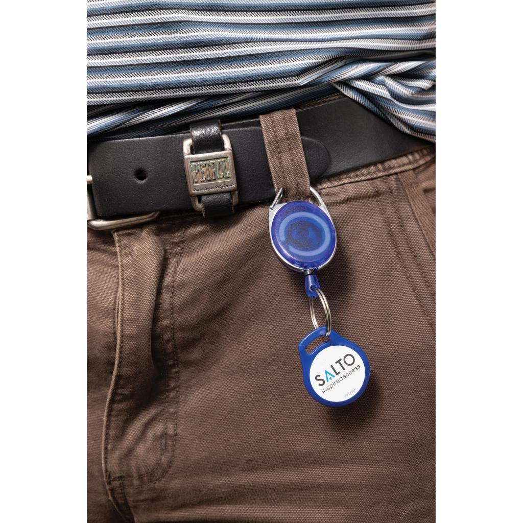 RCS recycled ABS roller clip keychain blue