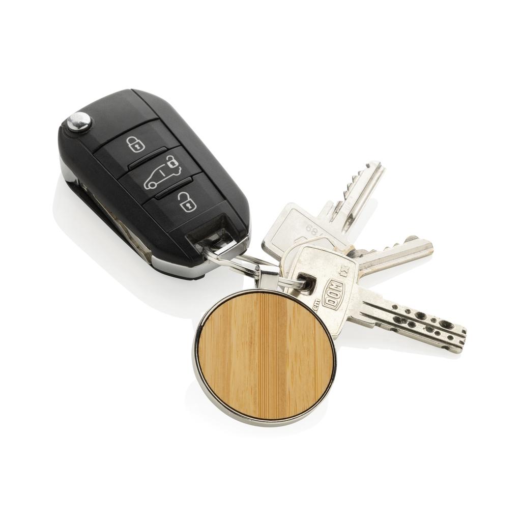 RCS recycled zinc alloy round keychain with bamboo silver