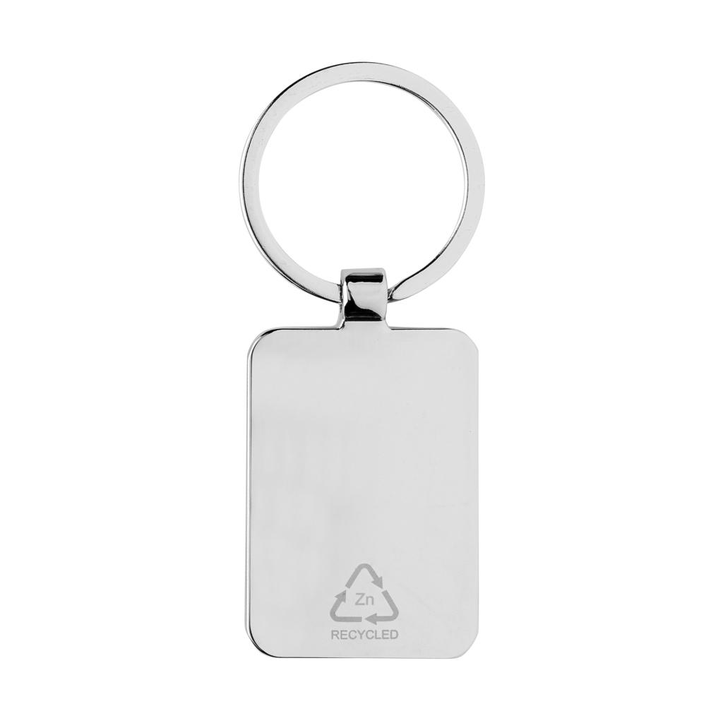 RCS recycled zinc alloy rectangle keychain with bamboo silver