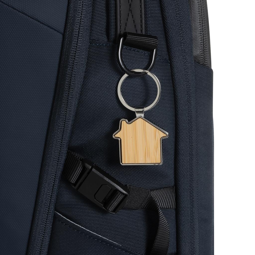 RCS recycled zinc alloy house keychain with bamboo silver