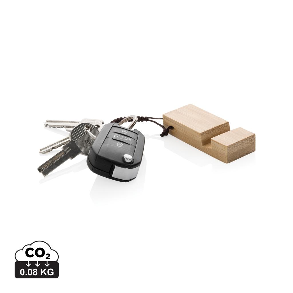 Standkey bamboo keychain phone stand brown