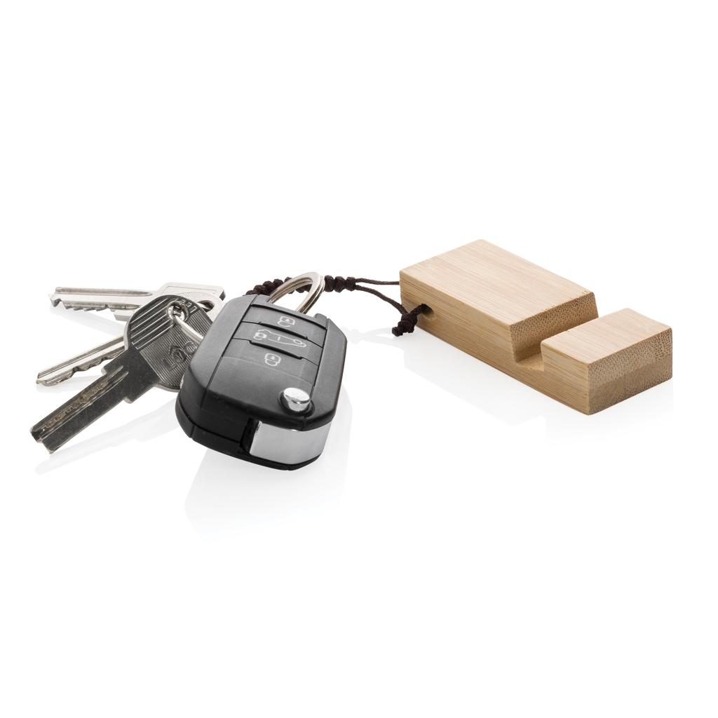 Standkey bamboo keychain phone stand brown