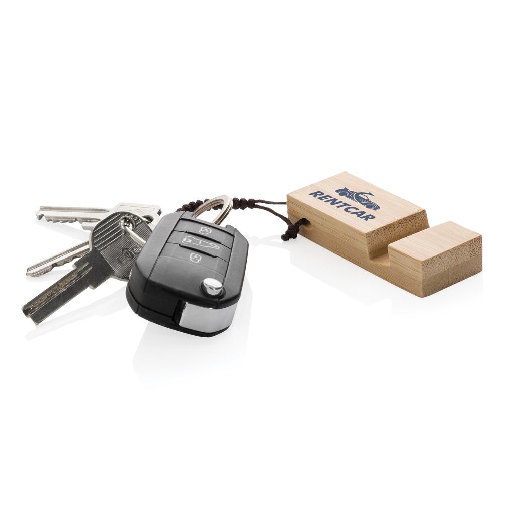 Standkey bamboo keychain phone stand brown