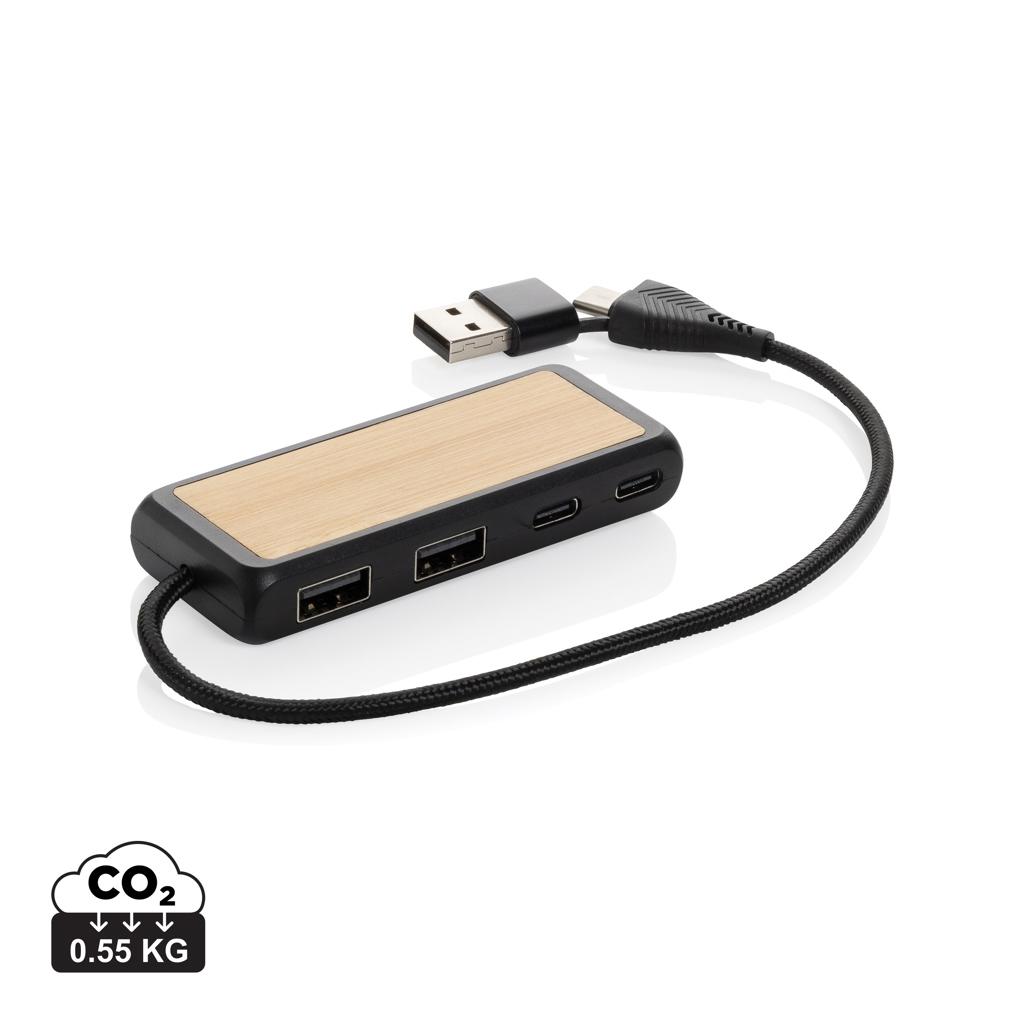 Link RCS recycled plastic and bamboo dual Input USB hub black