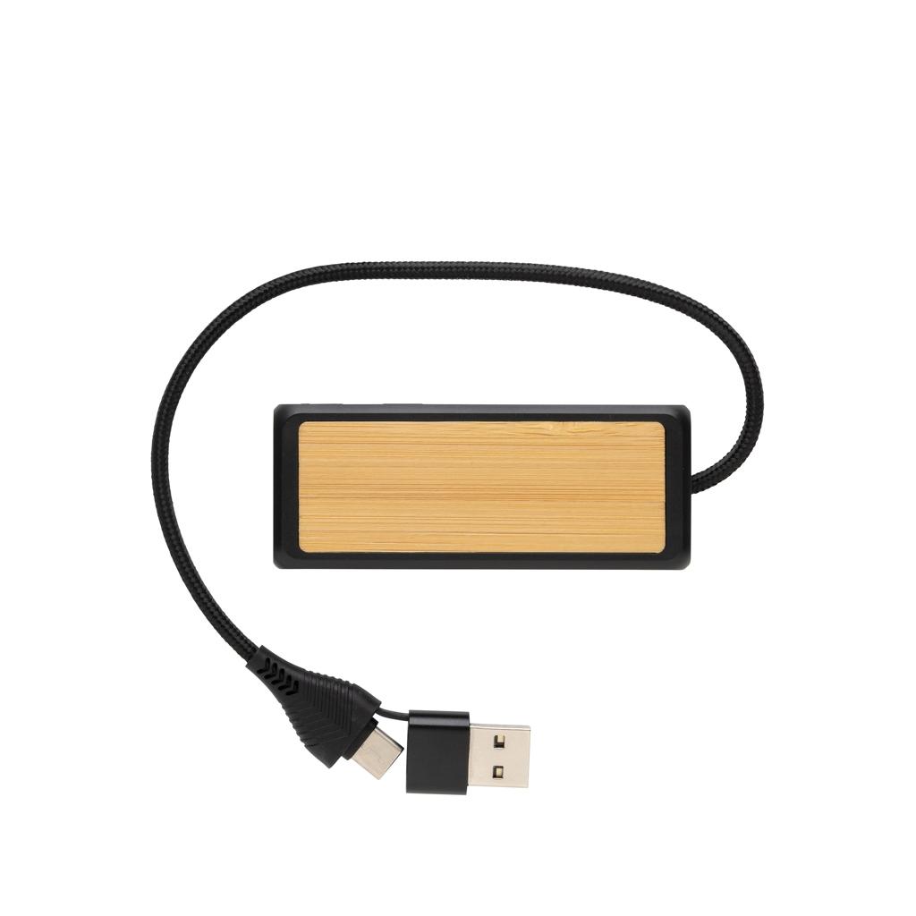 Link RCS recycled plastic and bamboo dual Input USB hub black