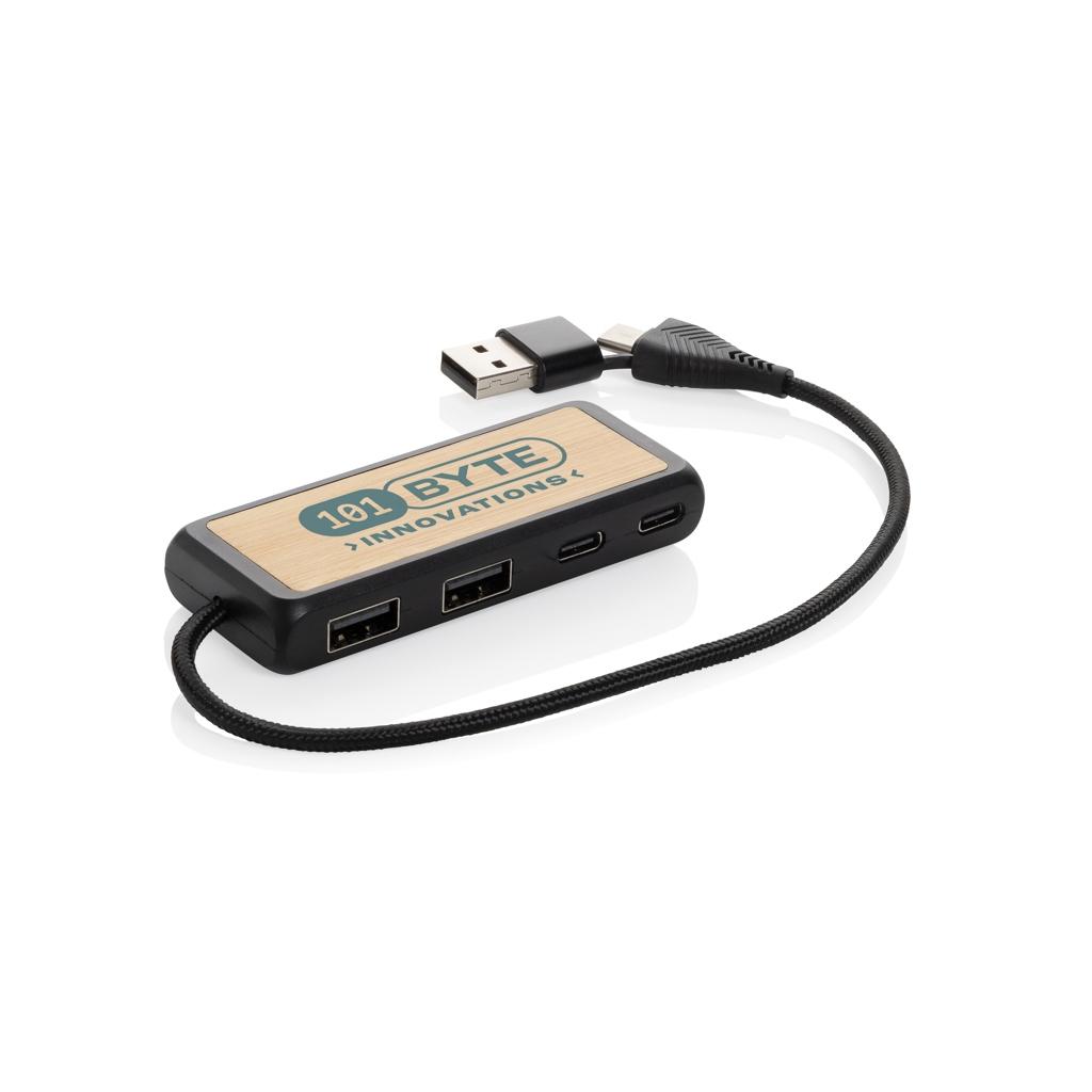 Link RCS recycled plastic and bamboo dual Input USB hub black