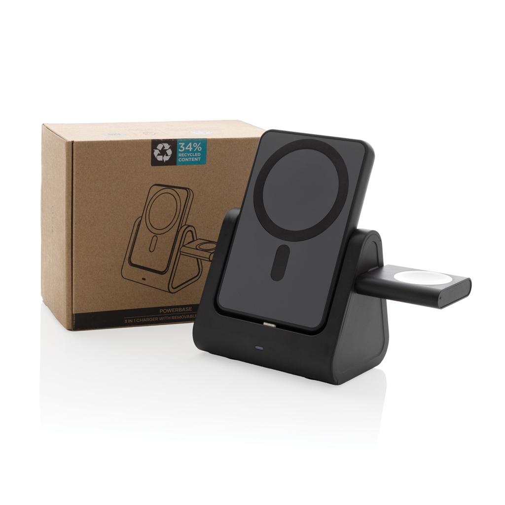 Powerbase RCS recycled plastic 3 in 1 charger with powerbank black