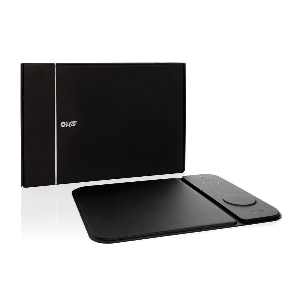 Swiss peak RCS recycled PU 15W 3 in 1 charging mousepad black
