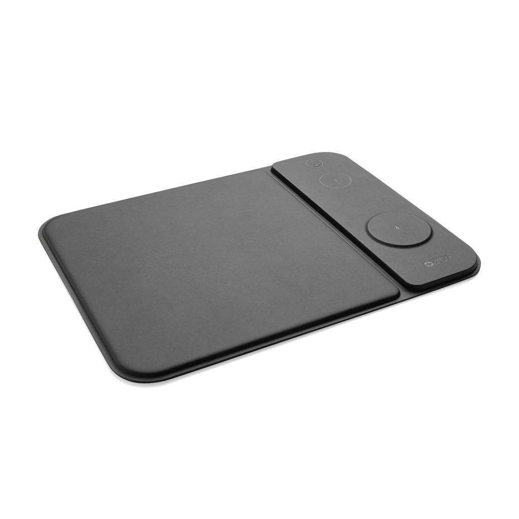 Swiss peak RCS recycled PU 15W 3 in 1 charging mousepad black