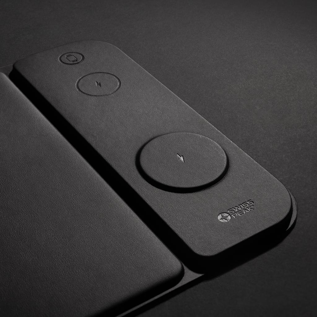 Swiss peak RCS recycled PU 15W 3 in 1 charging mousepad black