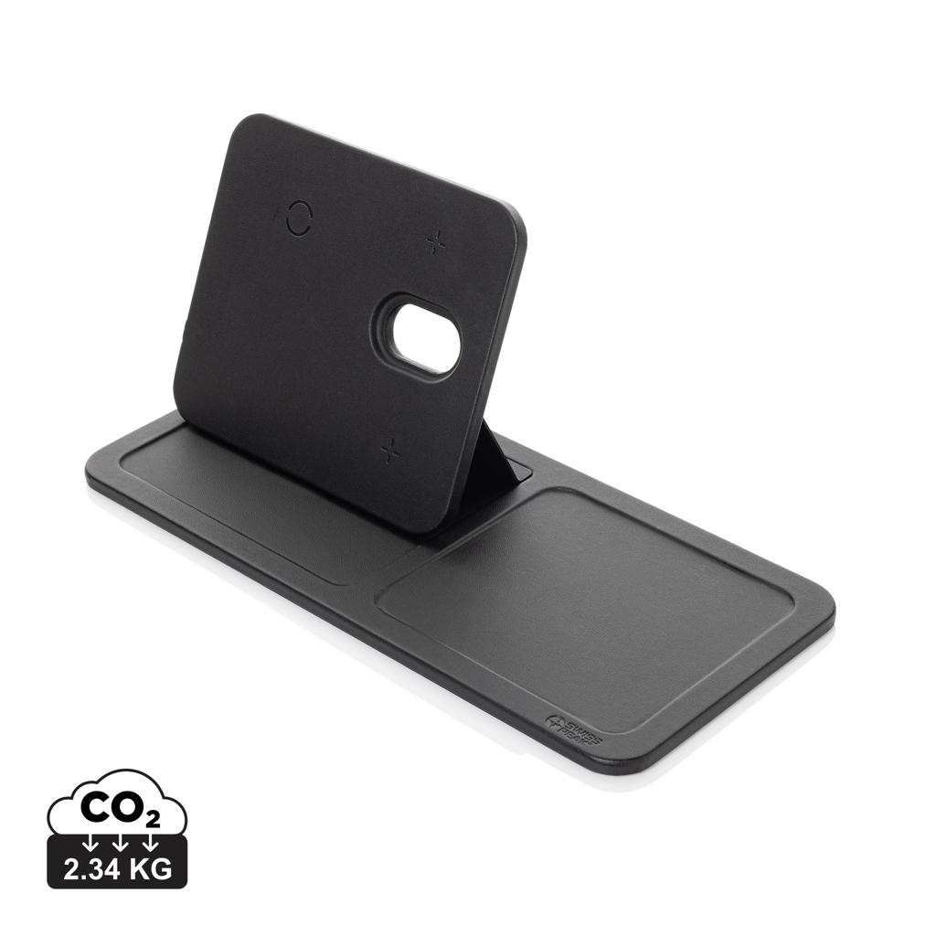 Swiss Peak 3 in 1 RCS recycled PU wireless charger desk tray black