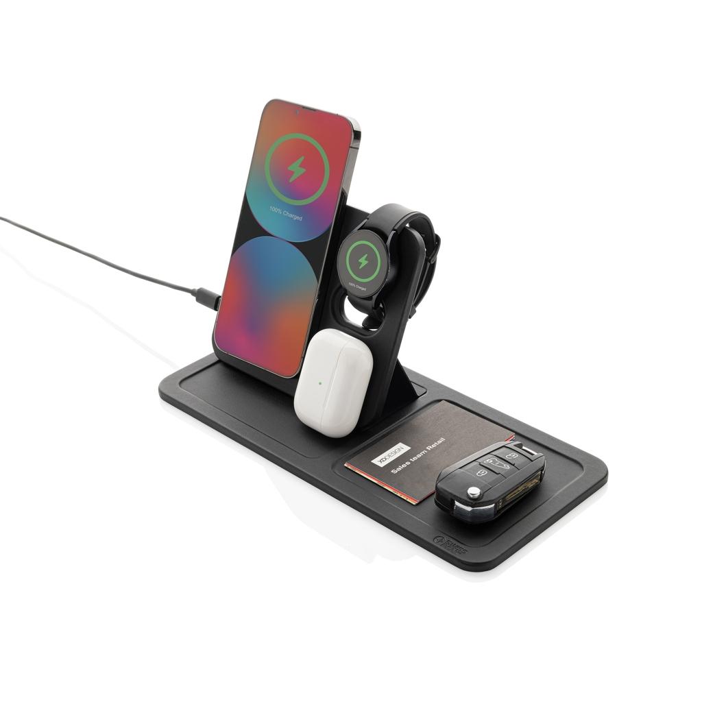 Swiss Peak 3 in 1 RCS recycled PU wireless charger desk tray black