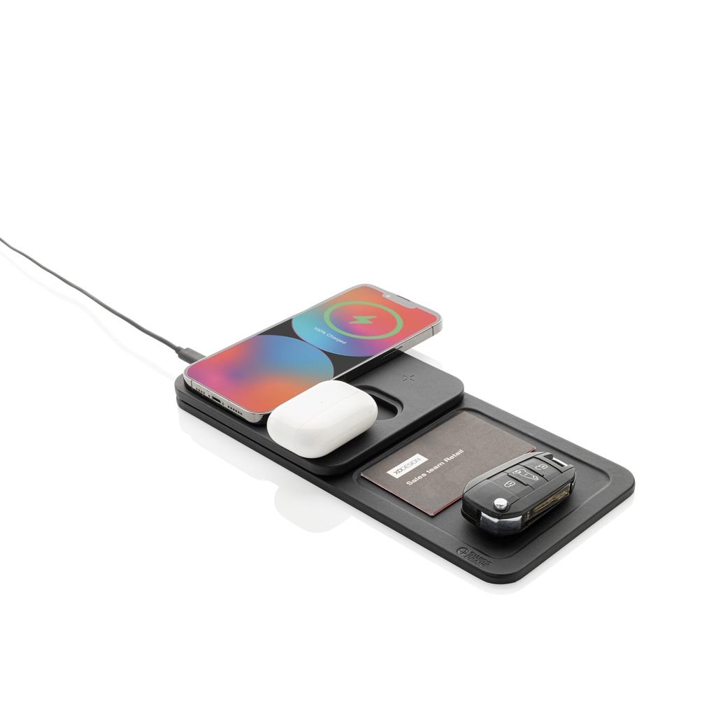 Swiss Peak 3 in 1 RCS recycled PU wireless charger desk tray black