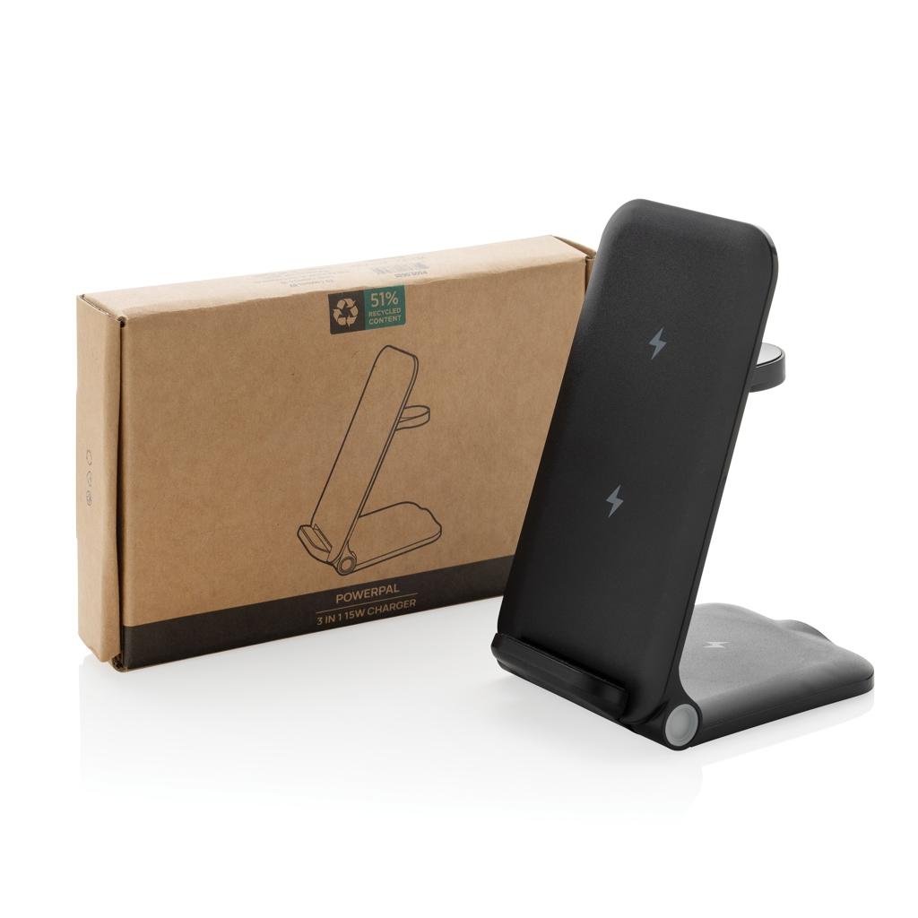 Powerpal 3 in 1 RCS recycled plastic 15W charger black