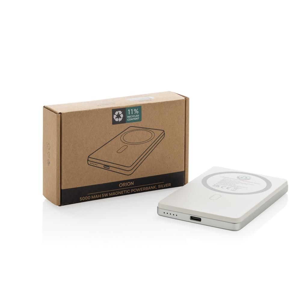 Orion RCS recycled aluminum 5000 mah 5W magnetic powerbank silver