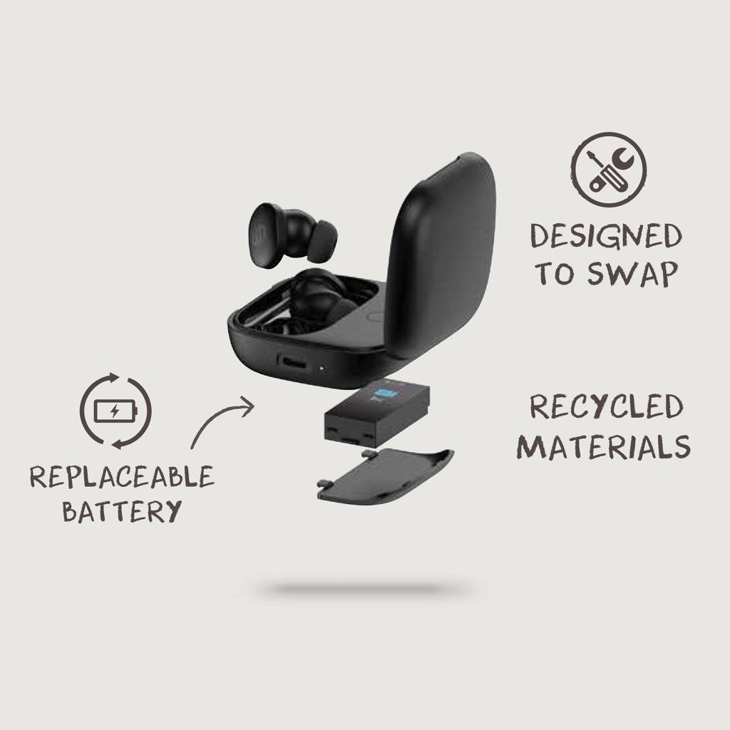 Lakewood RCS recycled and repairable wireless earbuds black