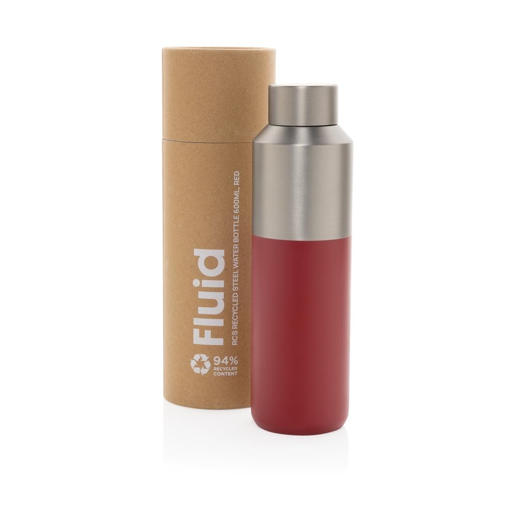 Fluid RCS certified recycled steel water bottle 600ml red