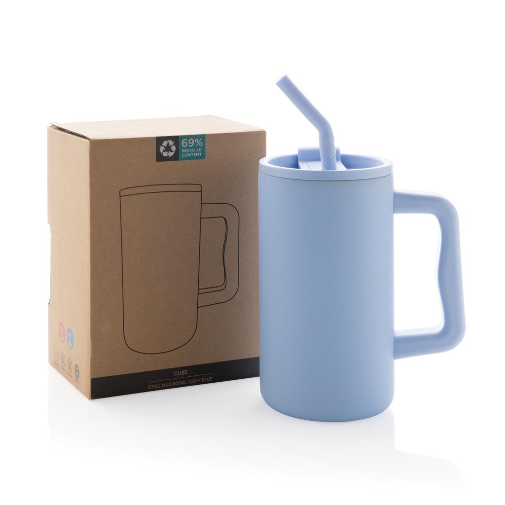 Cube RCS certified recycled steel mug 800ml light blue